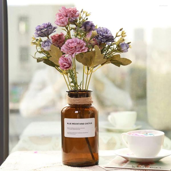 Fleurs décoratives fleur artificielle soie Rose feuilles d'eucalyptus pivoine Bouquet faux pour Table de mariage Vase de fête décor à la maison
