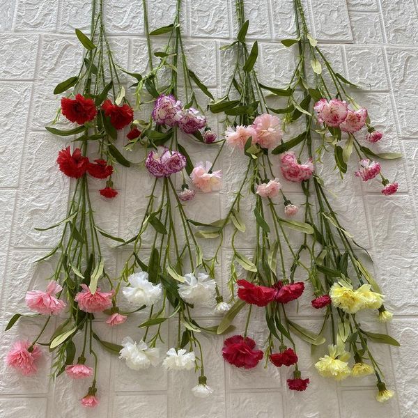Fleurs décoratives fleur artificielle brindilles d'oeillets en soie simulation de cadeau de fête des mères cargaisons florales fausse décoration avec des plantes vertes