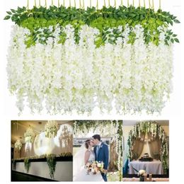 Flores decorativas Simulación de flores artificiales Wisteria Vine Garlands Planta colgante para la pared de la boda Sala de fiesta Decoración de cosas astéticas N0j1