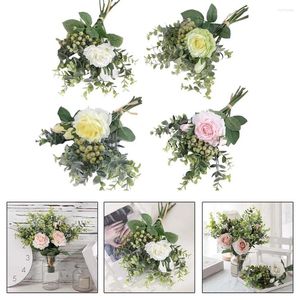 Fleurs décoratives Simulation de fleurs artificielles Eucalyptus Rose Bouquet Fake Roses Wall Wedding Party Festival Decor