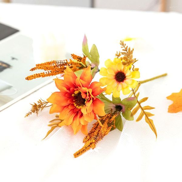 Fleurs décoratives fleur artificielle Simulation tournesol bricolage automne couleur Bouquet Dahlia chrysanthème Po accessoires fête décor ménage