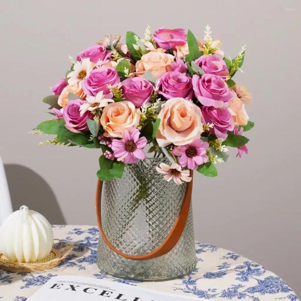 Flores decorativas Simulación de flores artificiales Rosa Margarita pequeña falsa para ramo de boda decoración del hogar