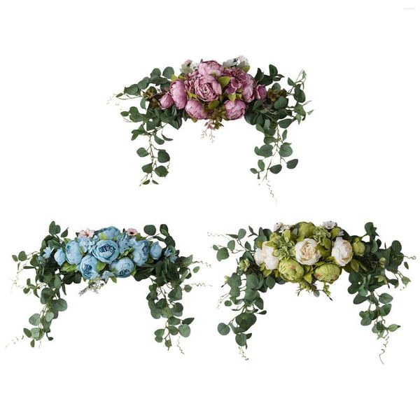 Flores decorativas Flor artificial Swag Inicio Guirnalda colgante con hojas verdes Arco falso para artesanía Arte Pared Decoración de jardín Pography Props