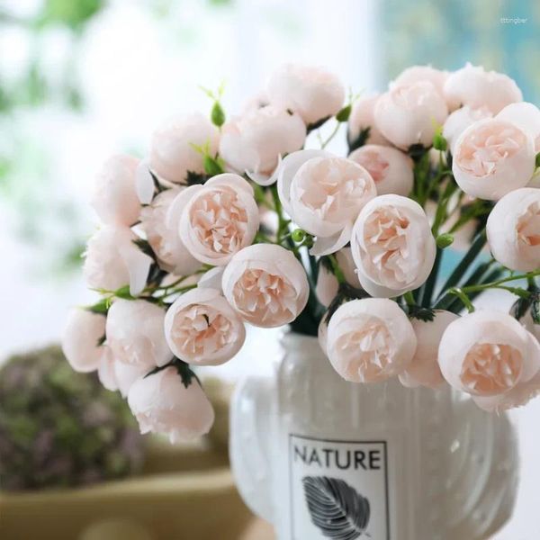 Fleurs décoratives Artificial Flower Tea Rose Bouquet Lafite Fake Wedding Home Decoration Pography