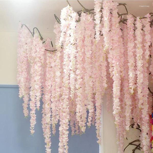 Fleurs décoratives Fleur artificielle Vigne Orchidées Soie Ficelle À La Main Guirlande Suspendue Mariage Doux Et Doux Haute Qualité Décoration De La Maison