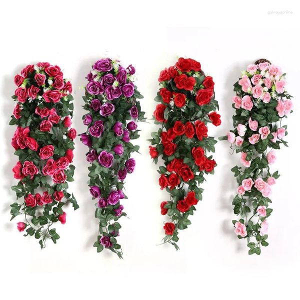 Flores decorativas Flor artificial Vid Simulación Decoración Colgante de pared Rosa Hogar