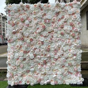 Flores decorativas Paneles de pared de flores artificiales Boda de fondo con rosa marfil y decoraciones de fiesta navideña Agy011