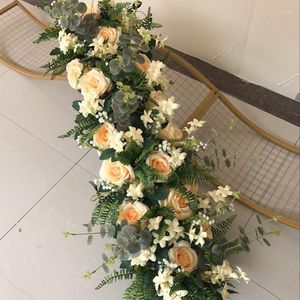 Decoratieve bloemen Kunstmatige bloemwandschuim Basisweg leiden eucalyptus zijde bruiloft arrangement decor podium lay -out krans 1m
