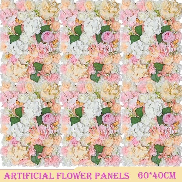 Flores decorativas Mat de la pared de flores artificiales 60x40cm Panel falso para la sala de estar Fiesta de la boda Decoración del cumpleaños de la boda