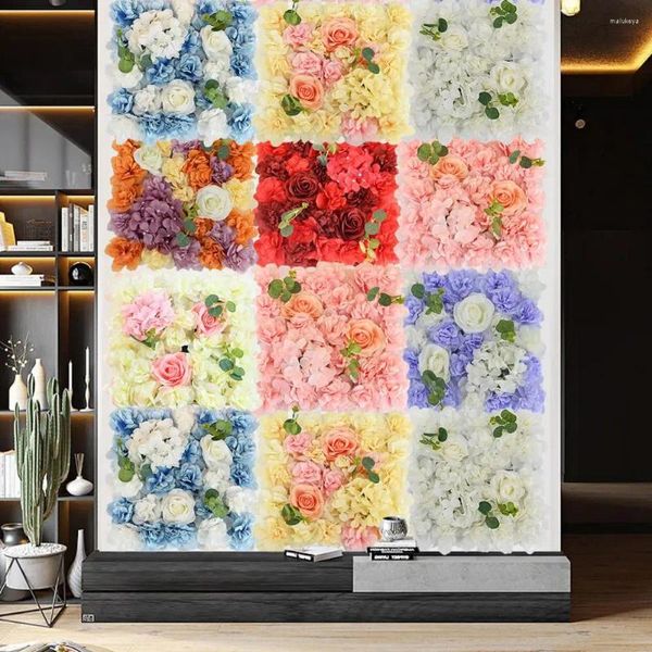 Fleurs décoratives mures de fleurs artificielles Élégant panneau de rose pour le mariage Baby Shower Party DIY Square 3d Floral