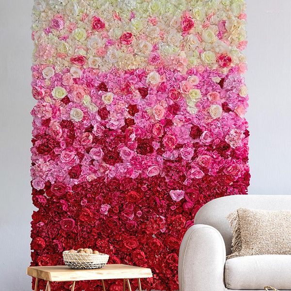Fleurs décoratives mur de fleurs artificielles, décoration de maison de mariage, rangée de couleurs dégradées, arc de disposition de fond de tapis