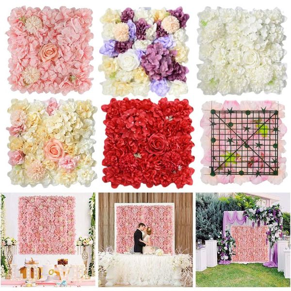 Flores decorativas paneles de pared de flores artificiales Faux 3D seda rosa telón de fondo para boda fiesta nupcial Baby Shower decoración al aire libre