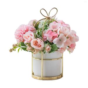 Fleurs décoratives fleur artificielle avec Vase arrangements en soie blanche en Pot