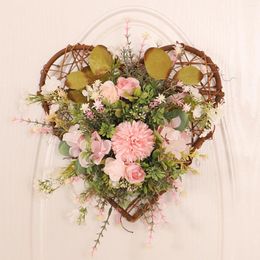 Fleurs décoratives couronne de fleurs artificielles fête des mères porte d'entrée en rotin floral avec grand arc mur porche suspendu couronnes non de Noël
