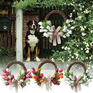 Fleurs décoratives couronne de fleurs artificielles fête des mères porte d'entrée en rotin floral avec grand arc décorations de porche de noël en plein air