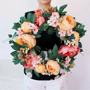 Decoratieve bloemen kunstmatige bloem krans thuiskantoor deur simulatie bloemen decor hangende nep slinger oranje geel roze