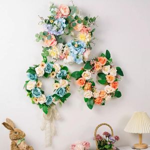 Decoratieve bloemen kunstmatige bloemkransen simulatie rozeng slinger met groene bladeren voor bruiloftsfeestdecoratie thuis voordeur decor