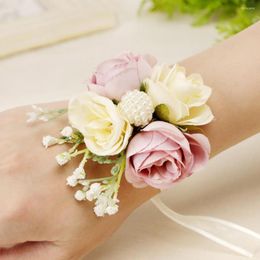 Decoratieve bloemen kunstmatige bloempolspolsband stijlvolle faux zijden armband romantische feestelijke touch pols corsage