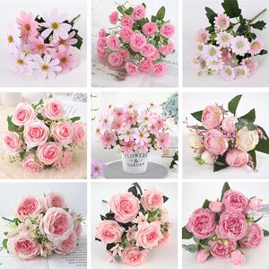 Fleurs décoratives artificielles pour la décoration Rose pivoine soie petit Bouquet Flores fête printemps Mariage Mariage fausse fleur