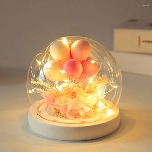 Decoratieve bloemen kunstmatig voor altijd bloem in glazen koepel met LED -lichten eeuwig verlichte rooscadeau voor bruiloft kerstvaltje Valentijnsdag