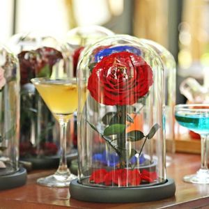 Fleurs décoratives artificielles pour toujours fleur esthétique verre Rose ornement joli créer une atmosphère infini dans le dôme