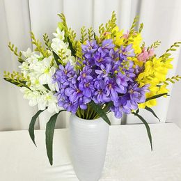 Fleurs décoratives Fleur de freesia artificielle avec 9 branches Fake Butterfly Orchid Cymbidium Silk for Wedding Party Home Decor