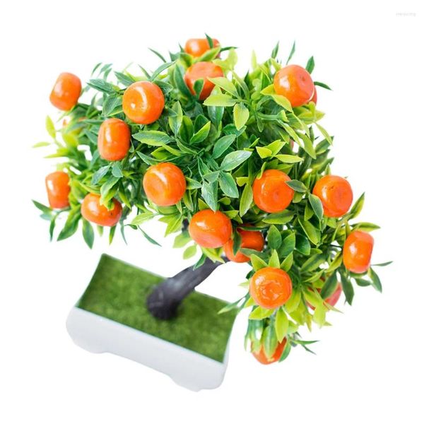 Flores decorativas Árbol de fruta artificial Falso de color naranja Falta Faux simulación Bonsai simulada