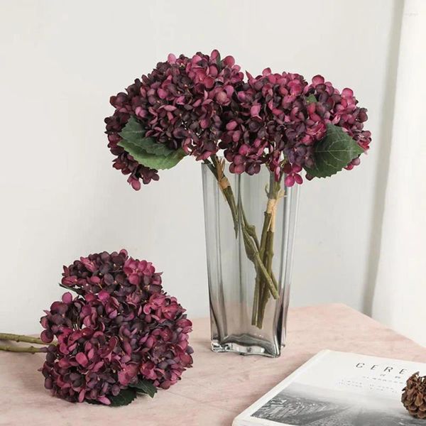 Flores decorativas Hortensia completa artificial DIY Flor de imitación Seda Reutilizable Planta floral falsa para la boda nupcial Bonsai Oficina Decoración de escritorio