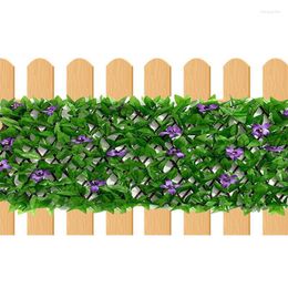 Decoratieve bloemen Kunstmatige tuinomheining Intrekbare muurbladeren Faux klimopschermpanelen Violet bloemblad voor buitenbalkondecoratie