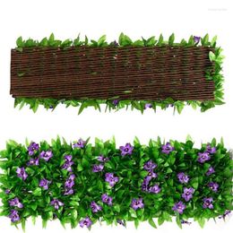 Flores decorativas Valla de jardín artificial Hoja de pantalla de privacidad de hiedra falsa con decoración de flores violetas Patio en expansión para