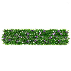 Decoratieve bloemen Kunsttuin Hek Violet Bloem Decoratie Groen Blad Plant Realistisch Hekpaneel Nep Hedge Panelen Balkon