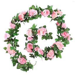 Fleurs décoratives Guirlande Artificielle 2 Pack 15 FT Rose Vigne Plantes Suspendues Faux Fleur Pour La Maison De Mariage
