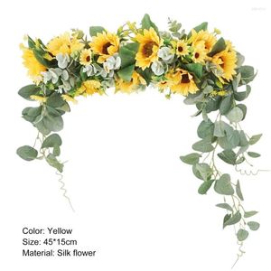 Flores decorativas Garland artificiales Catading Realistic de aspecto realista umbral de flores de seda colgante adornos de corona de girasol para casa