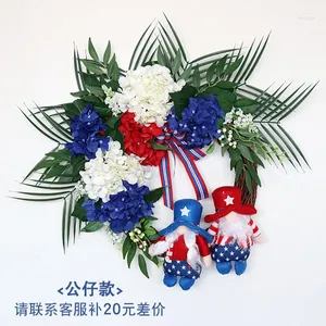 Flores decorativas guirnalda artificial decoración de ventana corona de primavera puerta patriótica colgante americano 4 de julio