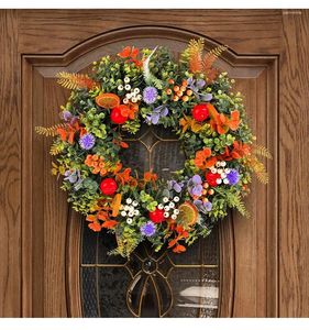 Guirlandes de fleurs artificielles décoratives, couronne d'eucalyptus suspendue pour porte extérieure, décoration de cour, fruits d'été, décoration de maison