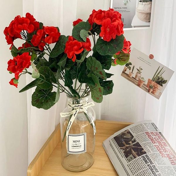 Fleurs décoratives Artificielle Géranium Soie Faux Rouge Rose Sans Pot Plante Fleur Bureau De Mariage Décoration Décor À La Maison