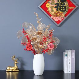 Decoratieve bloemen kunstmatige ginkgo blad Noord -Amerikaanse hulstdecoratie rood fruit gelukkige vat accessoires