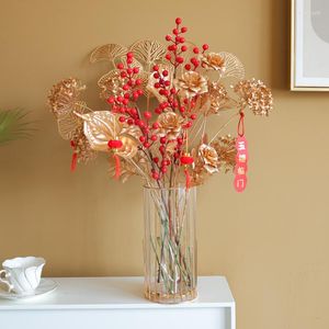 Fleurs décoratives artificielles d'eucalyptus doré, décoration de maison, plante de Simulation de noël, feuille de Ginkgo, argent, Fruit porte-bonheur