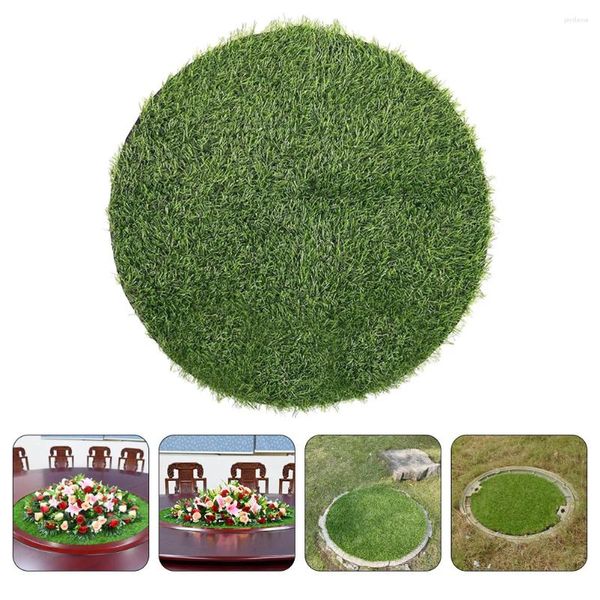 Fleurs décoratives Grass artificiels Placemats Table ronde Mat vert faux gazon tapis circulaire moelleux tapis moelleux