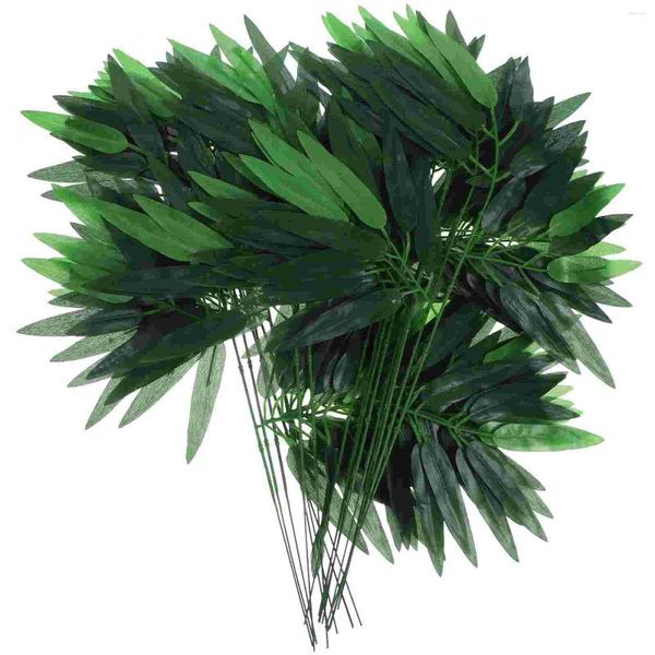 Fleurs décoratives feuilles de bambou vertes artificielles 50pcs avec fausse tige de branche plantes bonsaï gazon haut