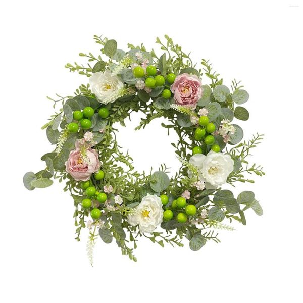 Fleurs décoratives artificielles couronne d'eucalyptus vert ornement réaliste simple élégant porte d'entrée pour fenêtre salon maison jardin intérieur