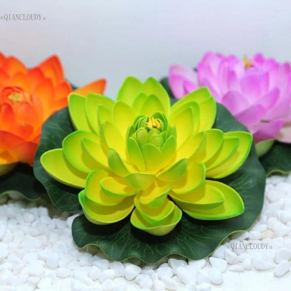 Fleurs décoratives Green artificiel faux Lotus Lily Leaf Water Piscine Floating Pond Mariage Decoration Jardin 17cm B12