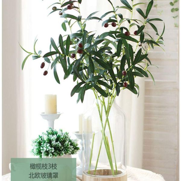 Flores decorativas Rama de olivo verde artificial Planta de fruta Interior Boda falsa Hogar Accesorios de pografía Arreglo de flores