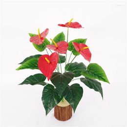 Flores decorativas Planta verde artificial Anthurium de 18 puntas 52 cm por empresa de decoración interior y exterior DIY suave