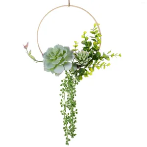 Fleurs décoratives plante verte artificielle succulente anneau de bambou maison chambre centre commercial décoration murale guirlande suspendue porte couronne ornement