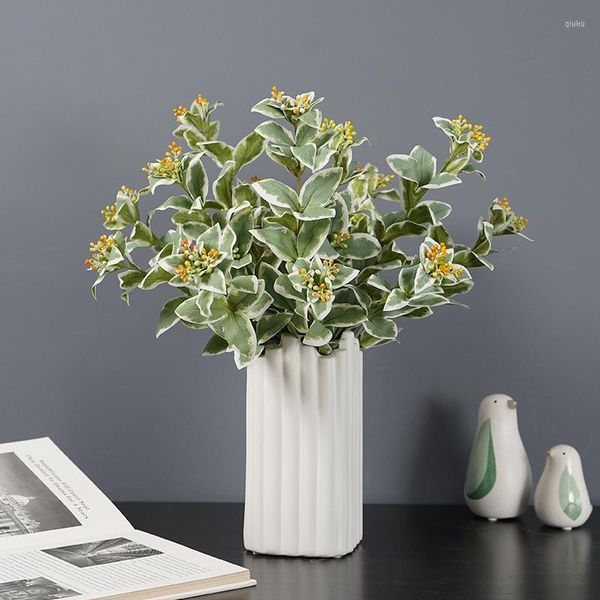 Fleurs décoratives plante verte artificielle bord blanc feuilles bouquet minimaliste moderne feuille d'argent orchidée fleur Arrangement accessoires