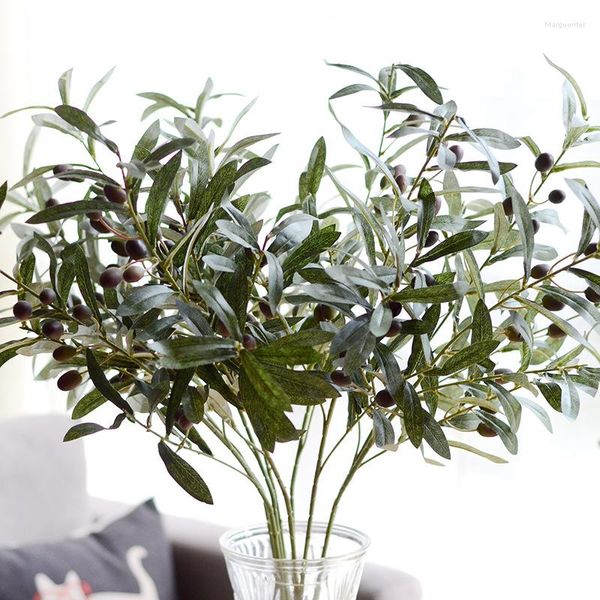 Fleurs décoratives plante verte artificielle branche d'olivier fausses feuilles de soie Fruits décor à la maison mariage fête Table décoration Vase