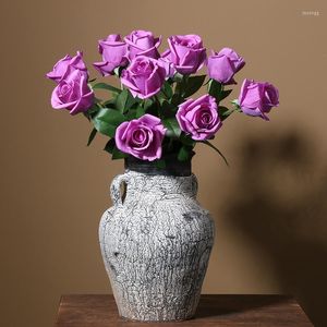 Decoratieve bloemen kunstmatige groene planten gele paarse champagne roos valse paeonia suffruticosa bloesem pioen bonsai