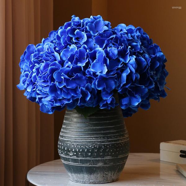 Flores decorativas Plantas verdes artificiales Hortensia azul de 5 cabezas Flor falsa Bonsái de piedra roja con manchas rojas