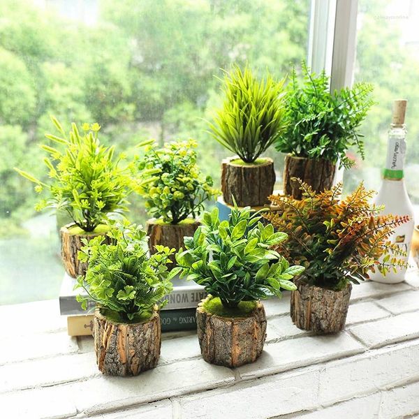 Fleurs décoratives plantes vertes artificielles bonsaï feuilles à feuilles persistantes Pots en bois pour la maison intérieur jardin fête décoration bureau bureau
